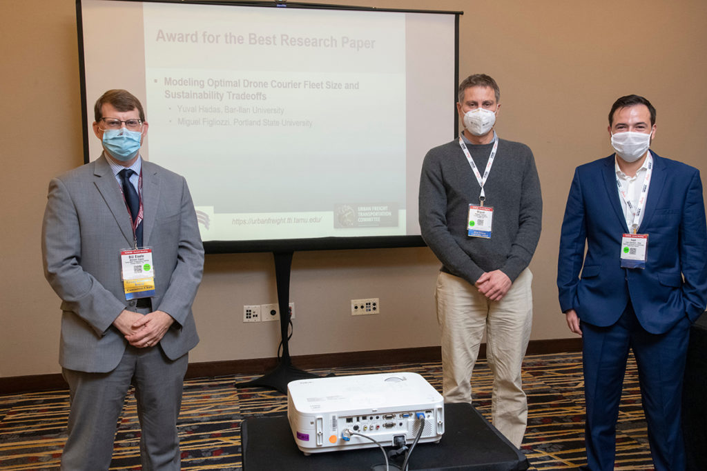 2022 TRB Annual Meeting - Best Research Paper Award (left to right: Bill Eisele, Miguel Figliozzi, and Ivan Sanchez-Diaz).